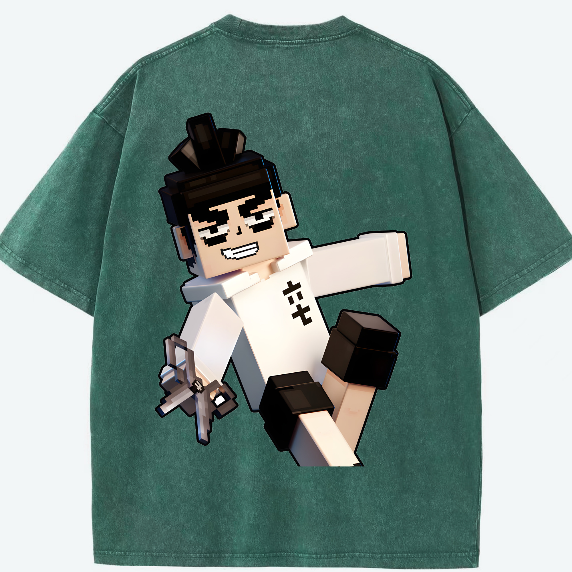 （画像用） マインクラフト ブロックの世界 Minecraft MC Block world 綿100% ヴィンテージ風 半袖Tシャツ（背面プリント）
